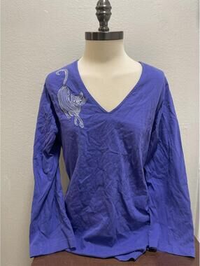 Vintage Rhinestone Cat Y2K Purple Long Sleeve Women’s Sz XL